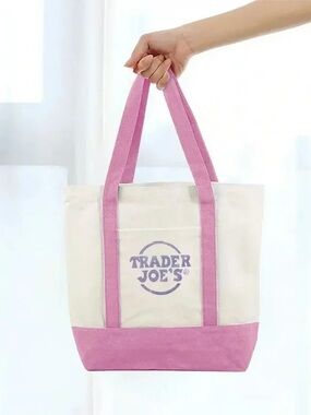 Trader Joe's Mini Pastel Pink Canvas Tote Bag
